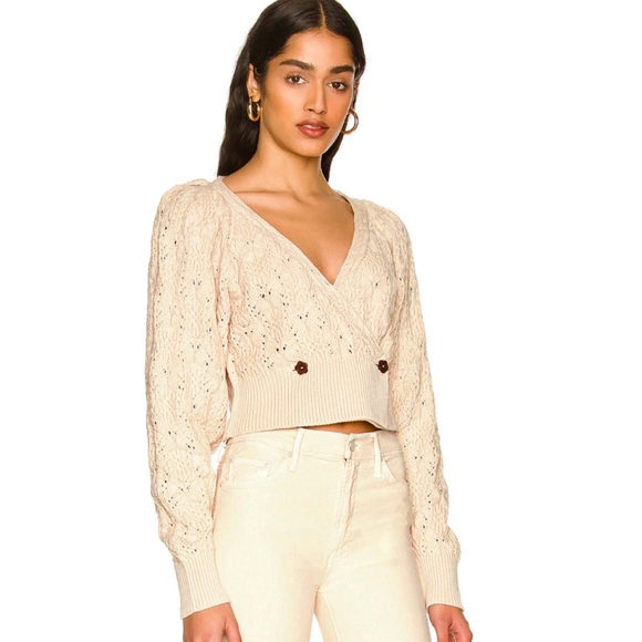 Free People Sweaters - Free People Olive You Surplice V-Neck Texture Cable Wrap Cardigan In Macadamia